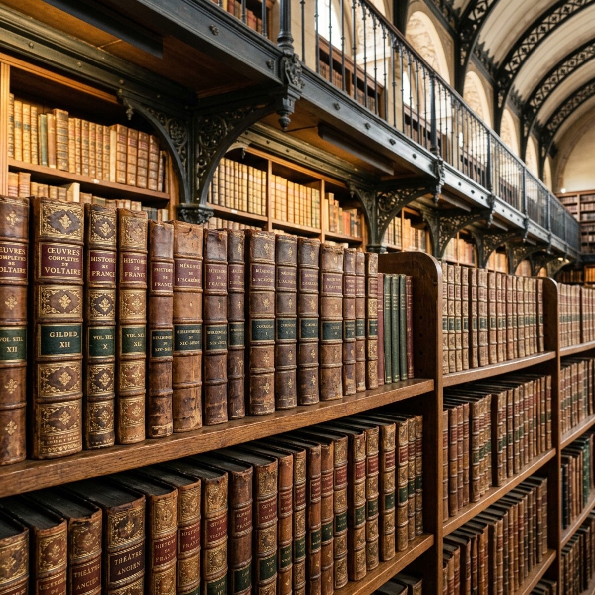 Старинные фолианты на полках библиотеки Сент-Женевьев